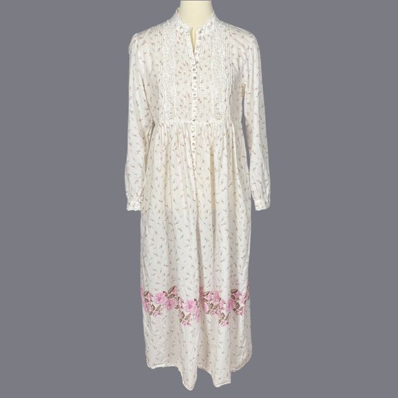 Eileen West Other - Eileen West Womens Nightgown S White Pink Ditsy Floral Pintuck Lace Trim Long